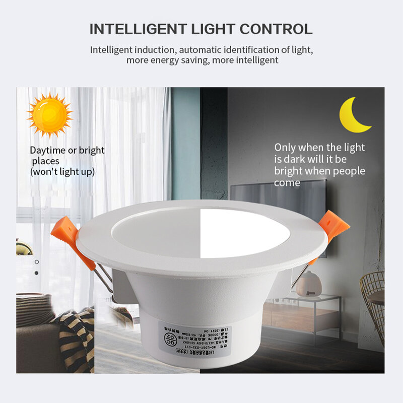 Recesso LED Sensor humano Downlight, Luz noturna para cozinha, Hotel, corredor, Luzes internas, 5W, 10W