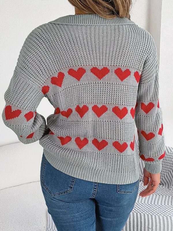 Повседневный Свободный вязаный свитер Love, пуловер для осени/зимы, женские пуловеры, новинка 2023, облегающее поло, Однотонный свитер с длинным рукавом