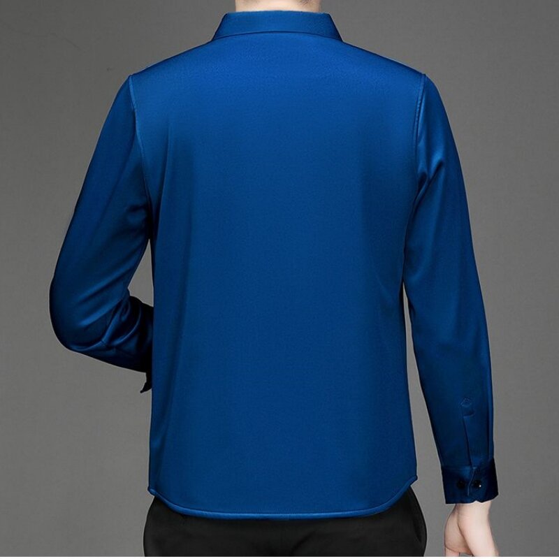 Camisa de negocios de seda de morera de gama alta para hombre, camisa de manga larga con botones, Tops elásticos invisibles, resistentes a las arrugas, lujosa, 100%
