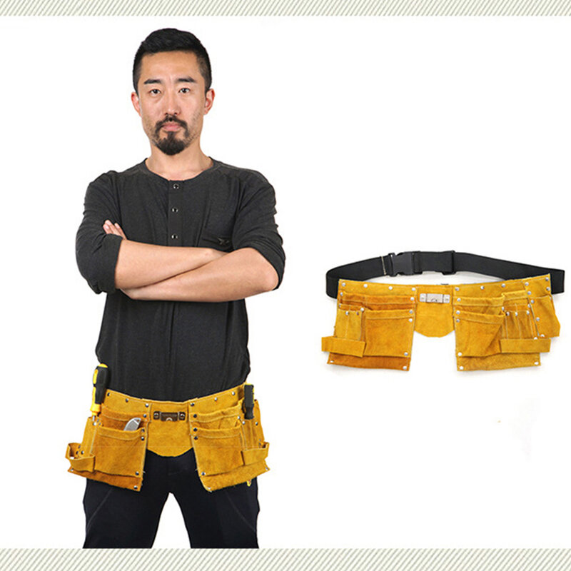 Durable Canvas Cow Skin Made Tool Belt With Multiple Pockets Anti-scalding Storage Release