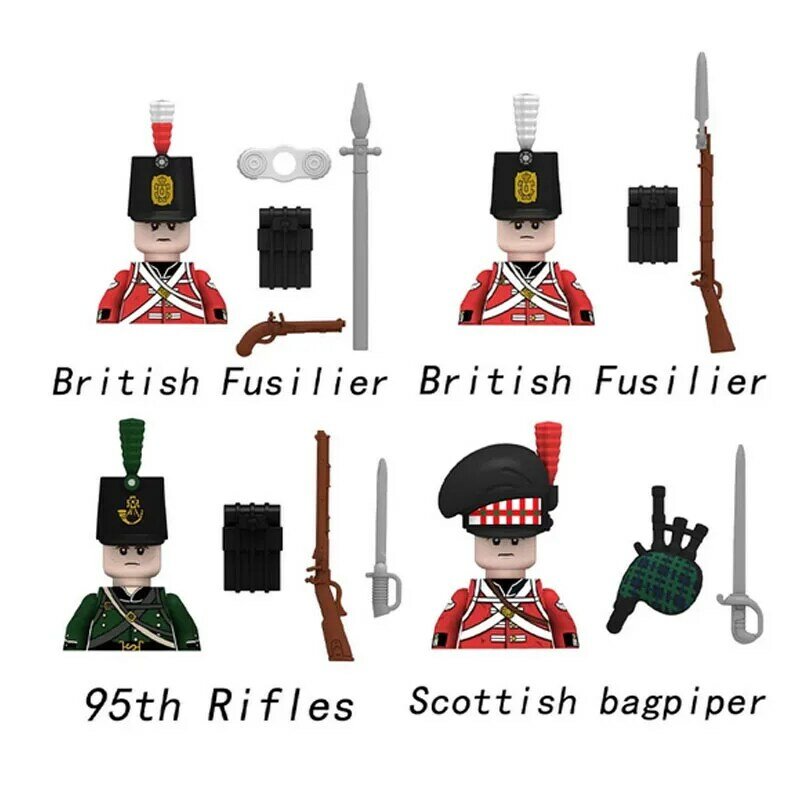 MOC-figuras de soldado británico francés militar, bloques de construcción, España, Medieval, Rifles de fusil, armas, juguetes de ladrillos