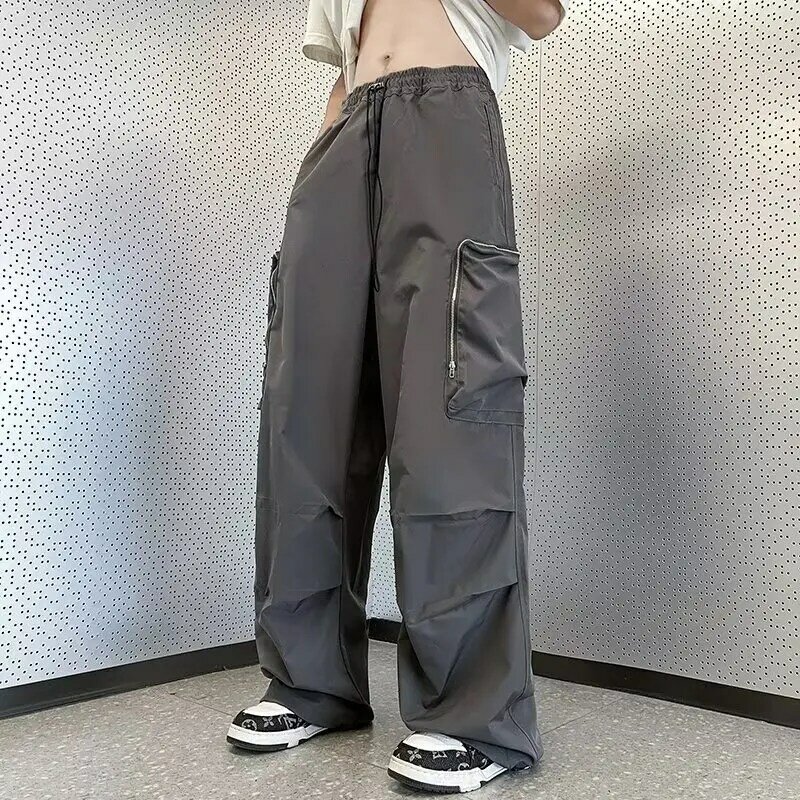 Calça Harjuku confortável estilo japonês masculina, calça de lazer impermeável, bolsos com todos os fósforos, calça larga da moda, verão, diária