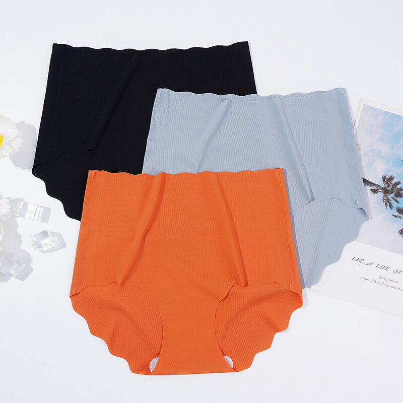 Celana dalam wanita hamil, ukuran besar ultra-tipis nyaman pinggang tinggi warna Solid celana dalam tanpa kelim