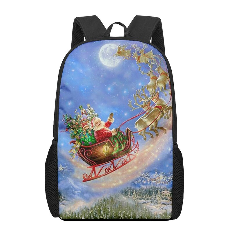 Tas punggung sekolah anak laki-laki perempuan pelajar motif Santa Claus Natal tas belanja, perjalanan