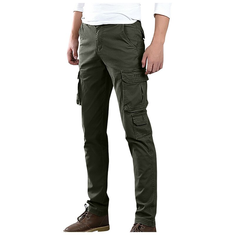 Slim Trouser Mens Hiking Multi Pocket Outdoor Sports Pant Simple Solid Cargo Pants Fashion Drawstring Pantalones Overalls 2024