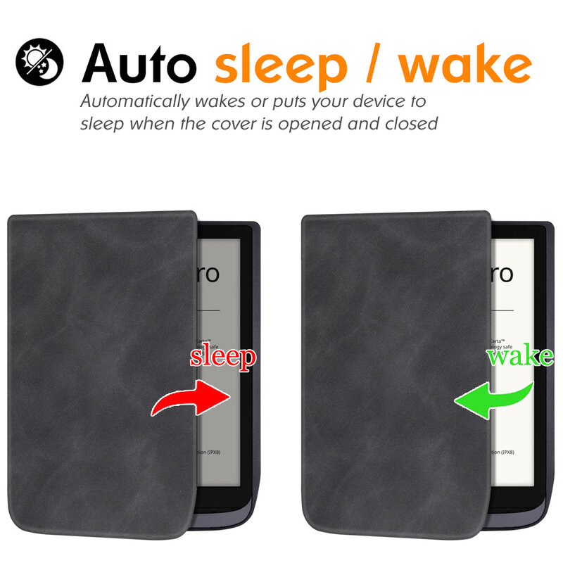 Custodia sottile per eReader PocketBook 740/740 Pro/740 a colori da 7,8" - Cover posteriore in morbida pelle PU Premium con funzione Sleep/Wake automatica