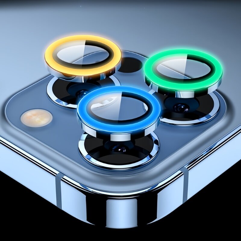 Protector de lente de cámara luminoso para iPhone 15 14 13 Pro Max 12 13 Mini película de anillo de lente de cerámica para iPhone tapas de cámara trasera