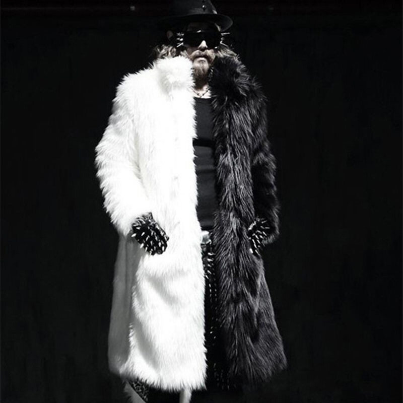 Европейская и американская мода мужское индивидуальное хип-хоп длинное пальто с имитацией меха мужской Тренч с перекрестной линией