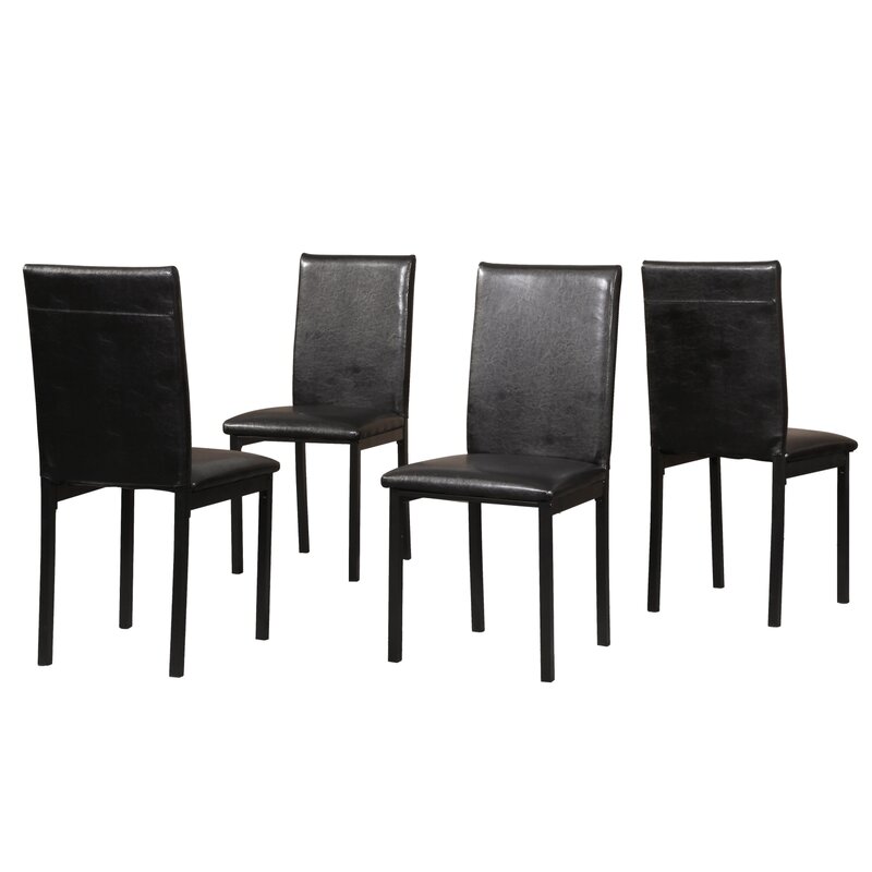 ชุดเก้าอี้ทรงโมเดิร์นกรอบโลหะสีดำทันสมัยสำหรับที่นั่งหนังสังเคราะห์4ชิ้น