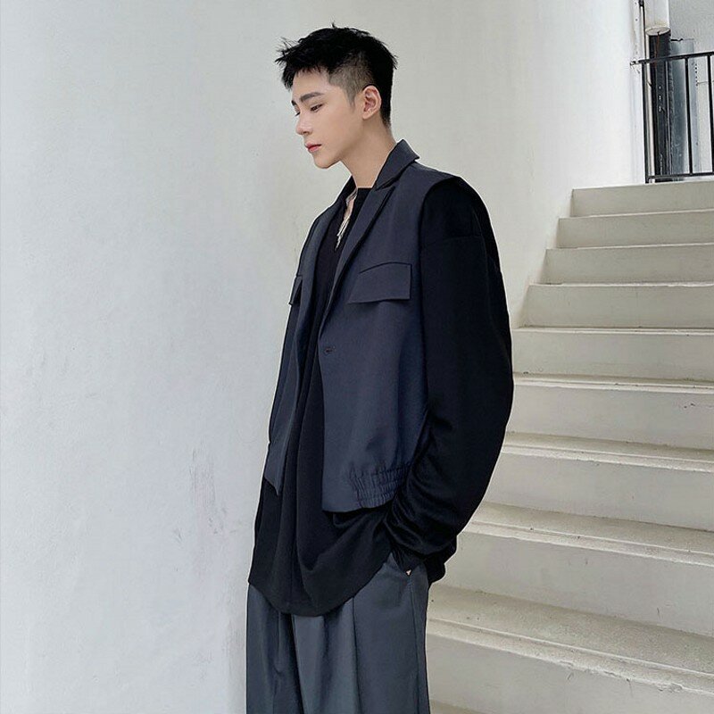 Gilet court Kpop pour hommes, veste à col trempé, bouton unique, haut précieux, style coréen, vernis respirant, vêtements hip hop pour hommes