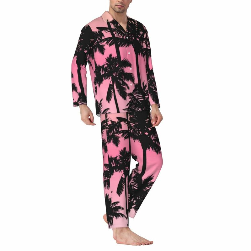 Пижамный комплект с принтом на закате, мягкая домашняя одежда для сна с пальмами, 2 предмета, свободное ночное белье оверсайз с графическим принтом, подарок на день рождения, осень