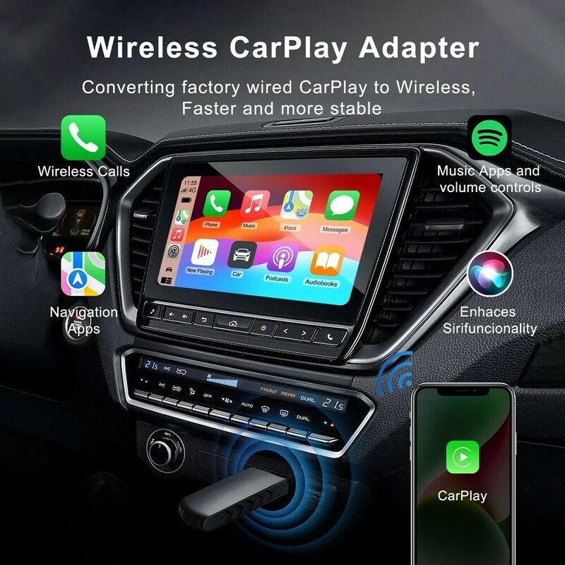 2024 Mini Apple Carplay Wireless Adapter Auto Play Dongle Bluetooth WiFi schnell verbinden Plug & Play für OEM Wired Carplay Auto neu