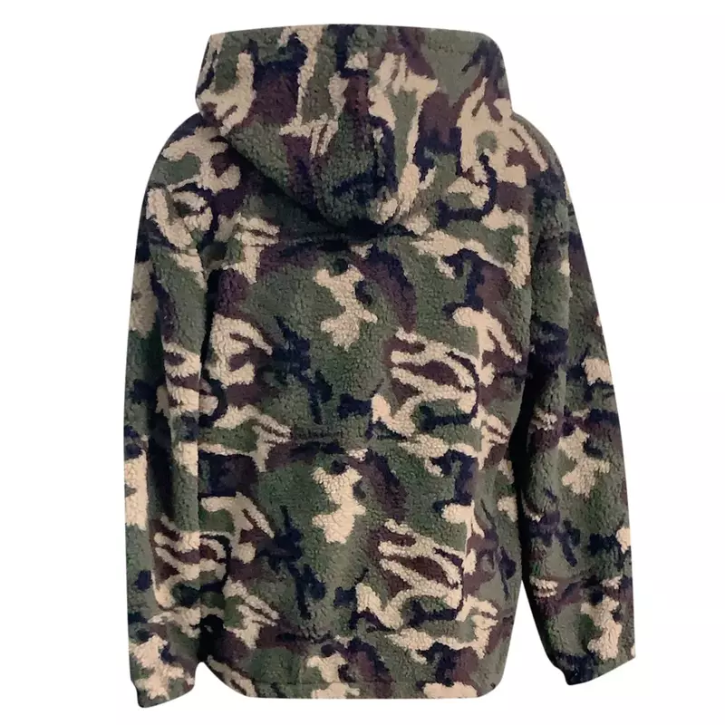 Suéter de felpa con capucha y cremallera para mujer, chaqueta informal de camuflaje con cordón, otoño e invierno, 2022