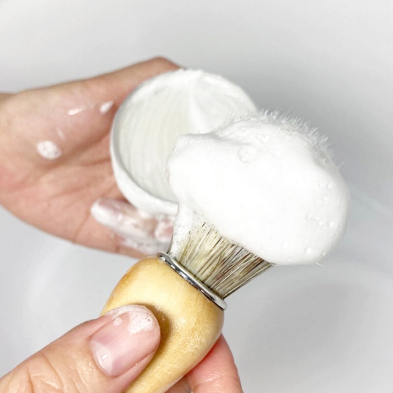 Jabón de afeitar perfumado para hombre, crema de afeitar con cepillo de burbujas, caja de aluminio, 60g