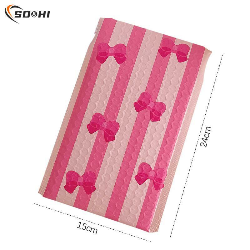 Bolsa de sobre de burbujas con lazo, paquete de sobres acolchados con autosellado, color rosa, ideal para regalos, 5 unidades por Set