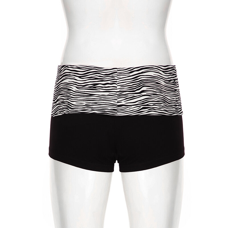 BIIKPIIK celana pendek motif Zebra wanita, celana pendek kasual motif warna kontras pinggang rendah kurus seksi Semua cocok