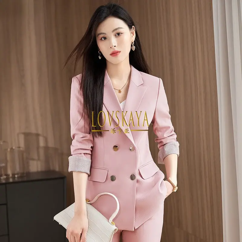 New autumn professional temperament pink suit set host's formal work suit for women