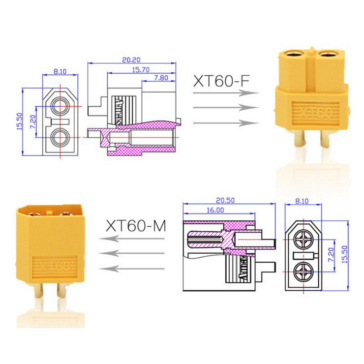 XT60 bala conector com macho e fêmea plugues para baterias de lítio RC, original, novo