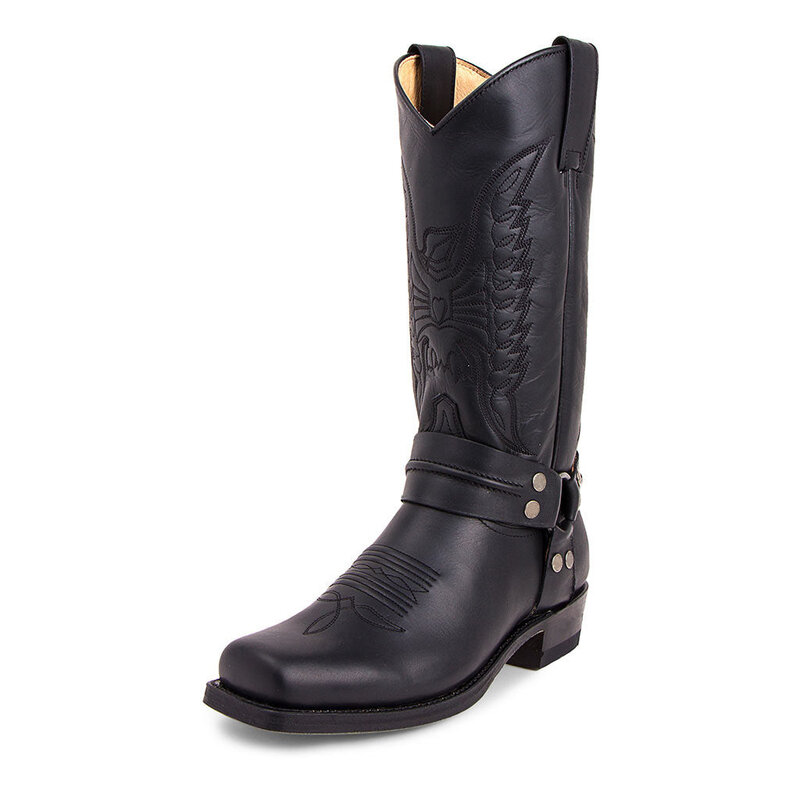 Мужские ковбойские ботинки в стиле ретро, черные или коричневые ковбойские ботинки из искусственной кожи, с вышивкой, до середины икры, размер 48, зимняя обувь, 2023