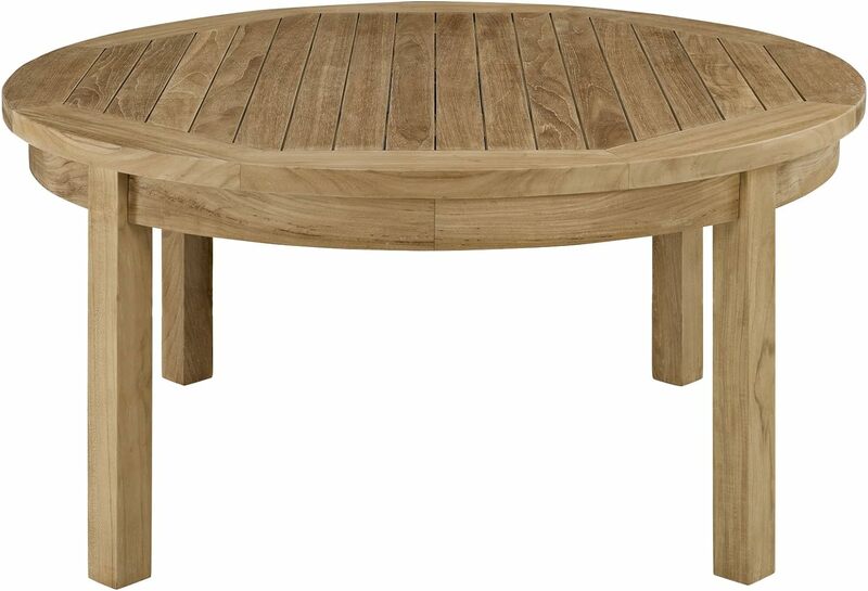 Modway Marina Premium Grade A Teak Wood Outdoor Patio Round Coffee Table in Natural