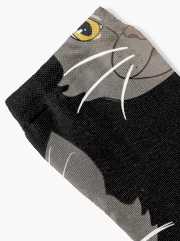 Calcetines grises con cara de gato para hombre y mujer, medias sueltas de hockey, regalo divertido