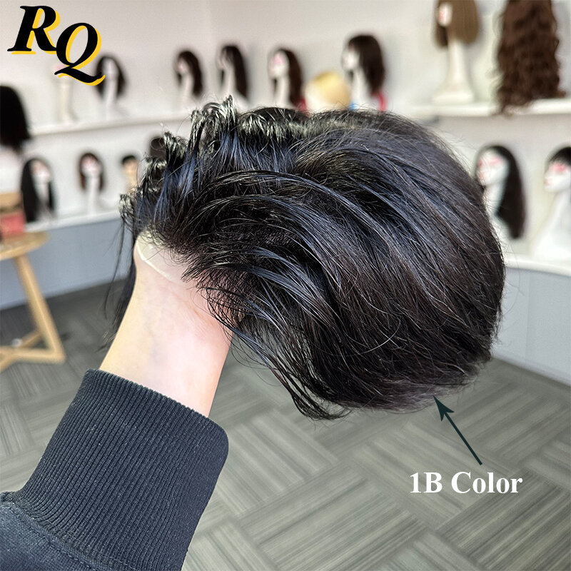 Pre-cut rambut palsu bergaya pria, sistem replika rambut palsu untuk pria 0.2 0.3mm PU tipis kulit ruang bawah tanah Hairpiece Pre Styled