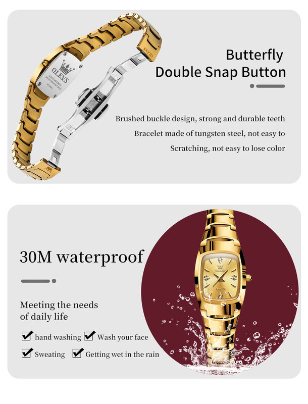 OLEVS 7006 oryginalny zegarek kwarcowy dla pary stal wolframowa diamentowy złoty zegarek wodoodporny podaruje jej zestawy zegarków zegarek dla pary