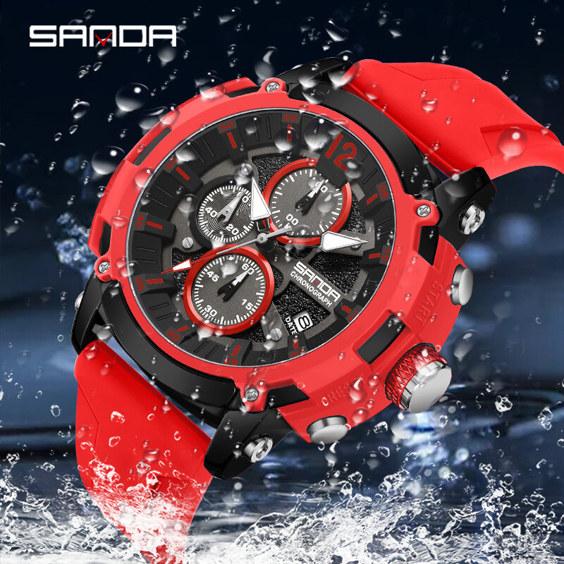 SANDA 5312 водонепроницаемые кварцевые наручные часы, роскошные повседневные мужские часы, новые спортивные часы для 2023, мужские модные часы с секундомером и датой