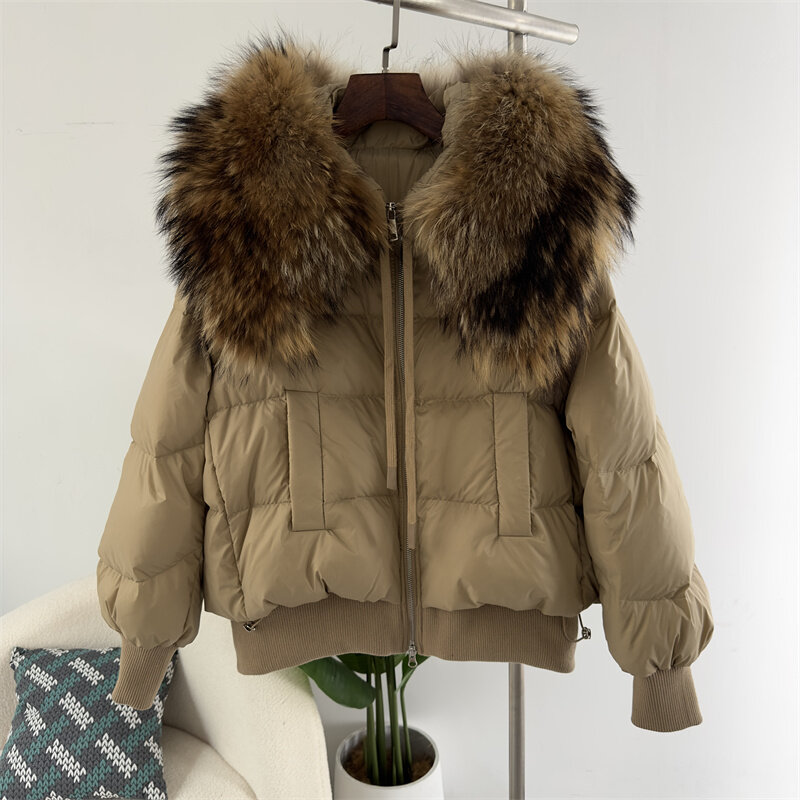 Menina bonita neue natürliche echte Waschbär Pelz kragen Winter jacke Frauen verlieren dicke warme Enten Daunen mantel Luxus Streetwear