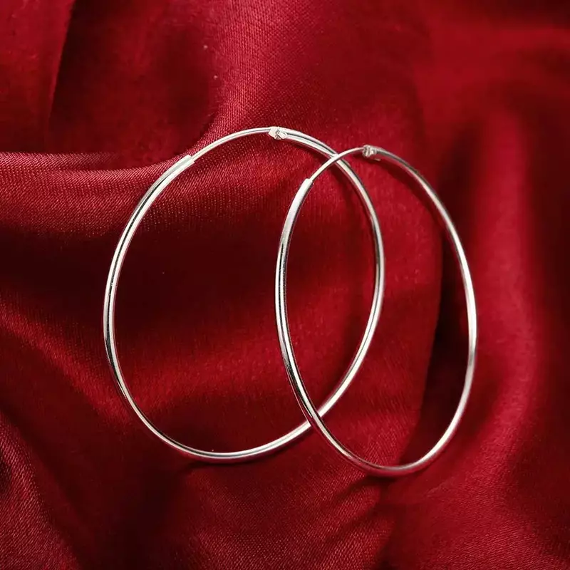 Hot Classic 5cm-6cm Big Circle 925 orecchini a cerchio in argento Sterling per le donne Fashion Wedding Birthday Gift Fine Jewelry
