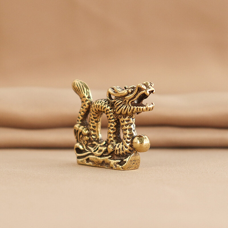 Dragon Statue Wealth Brass Decor Prosperity Chinese Style Ornament Dragon Luck Animal Fengshui Vintage Key Chain Pendant