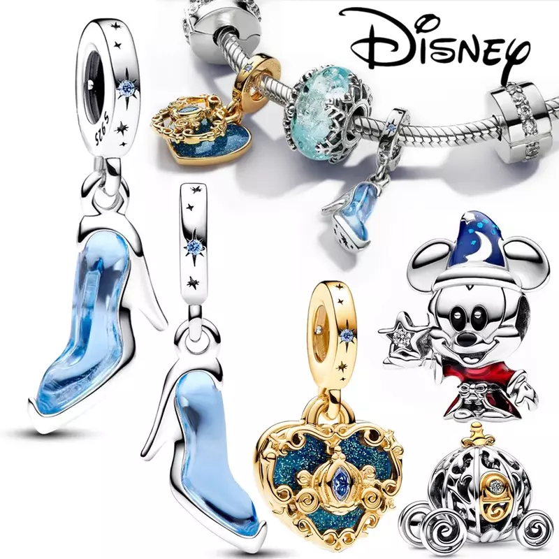 Disney-abalorios de plata 925 de Cenicienta y Mickey Mouse, compatibles con pulsera Pandora, cuentas originales de plata 925 para regalo y fabricación de joyas