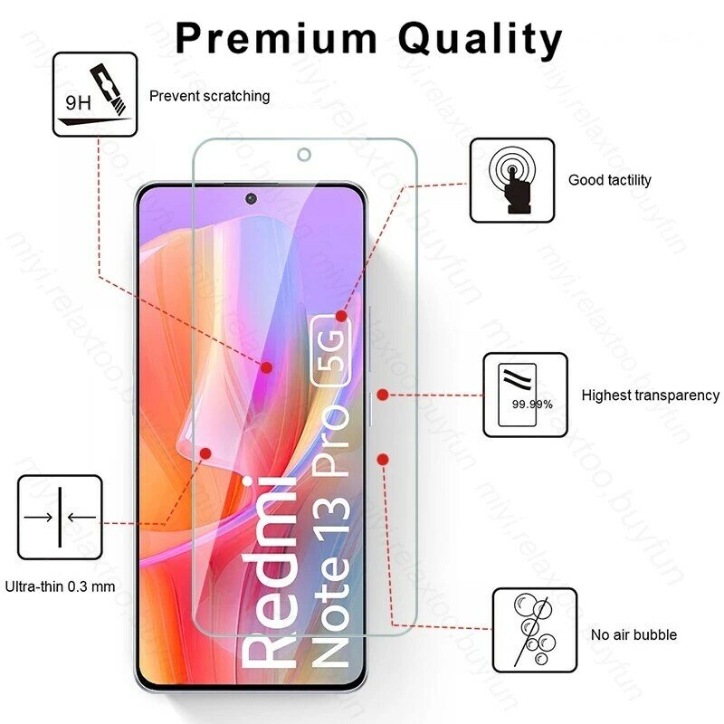 Protetor de tela de vidro temperado para Xiaomi Redmi Note, película protetora da câmera, Redmi Note 13 Pro, 4G, 5G, 6To1, HD, 2024