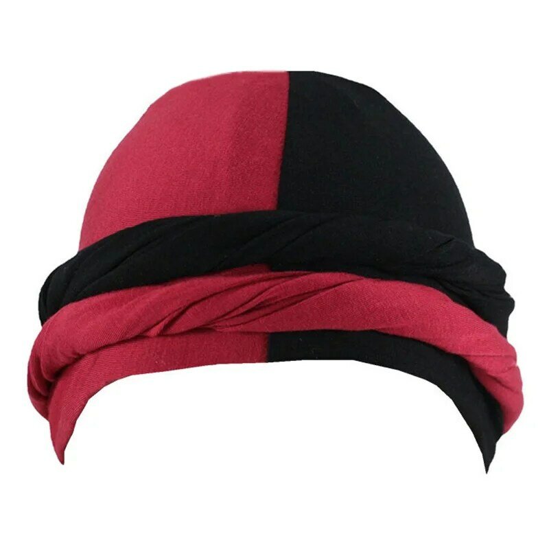 Elastyczny podwójny kolor Turban Durag dla mężczyzn satynowa podszewka chustka Headwrap czapki patchworkowy Streetwear Hip-hop męska czapka z pałąkiem na głowę