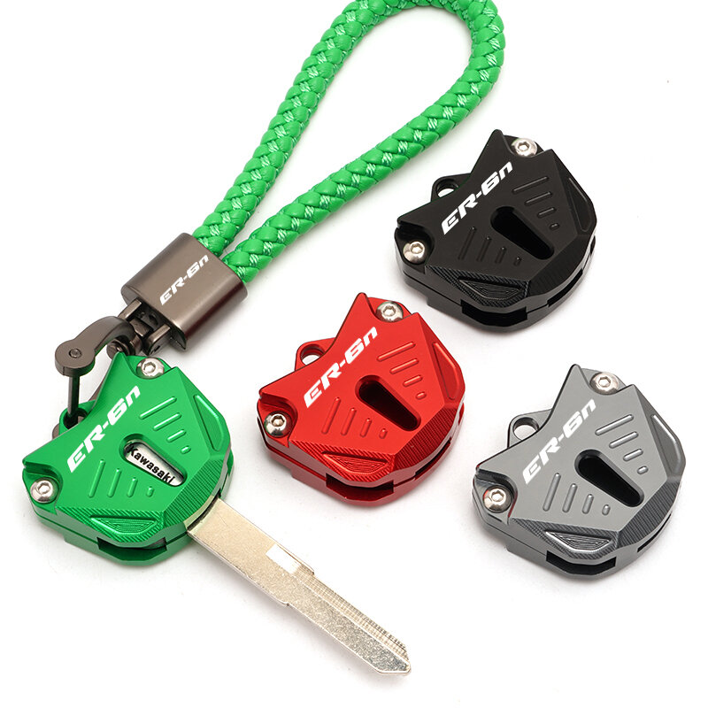 For Kawasaki ER6N ER 6N With Logo ER-6N Motorcycle Accessories CNC Key Cover Case Shell & Modified braided rope Keyring 4 colors