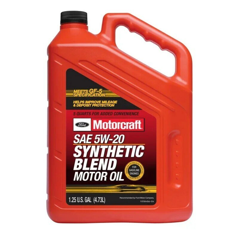 Motorcraft synthetic blend motor oil, 5W-20-a premium-quality motor oil specifically developed for Ford Motor Company vehicles
