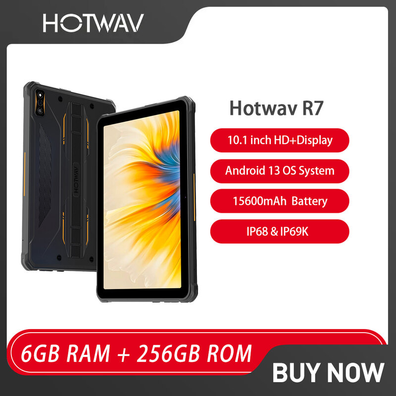 HOTWAV R7 Rugged Tablet 10.1'' HD+ 12GB(6+6)+256GB 15600mAh Battery Tablet PC 16MP Android 13 OTG Reverse Charge Widevine L1 Pad