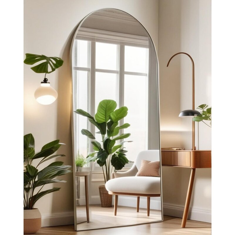Otlsh-Arched Floor Mirror com suporte, Full Body Mirror, Moldura de alumínio, Standing Wall Mirror, 71 "× 26"
