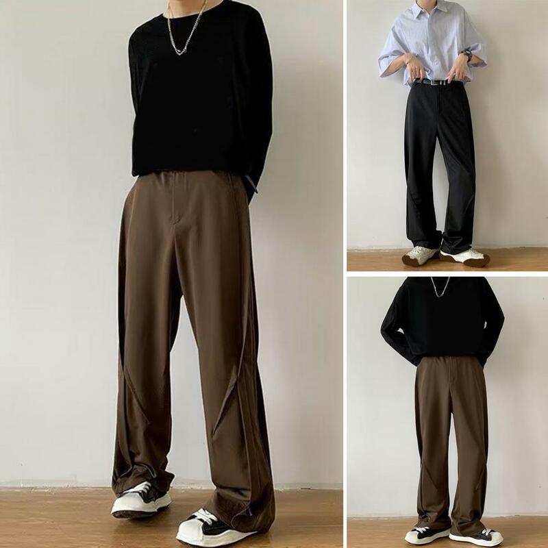 Men Pants Retro American Style Men's Suit Pants Wide Leg Deep Crotch Formal Office Wear Trousers With Pockets Suit Trousers