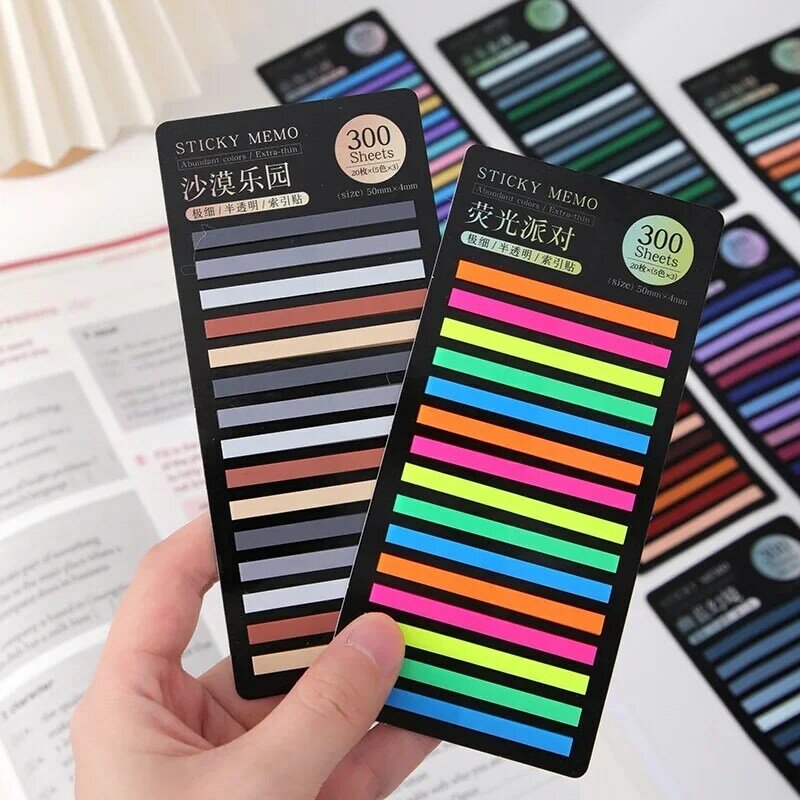 300 Sheets Colorful Fluorescent Sticky Notes for Translucent Waterproof Student Stationery Supplies Studying Planners