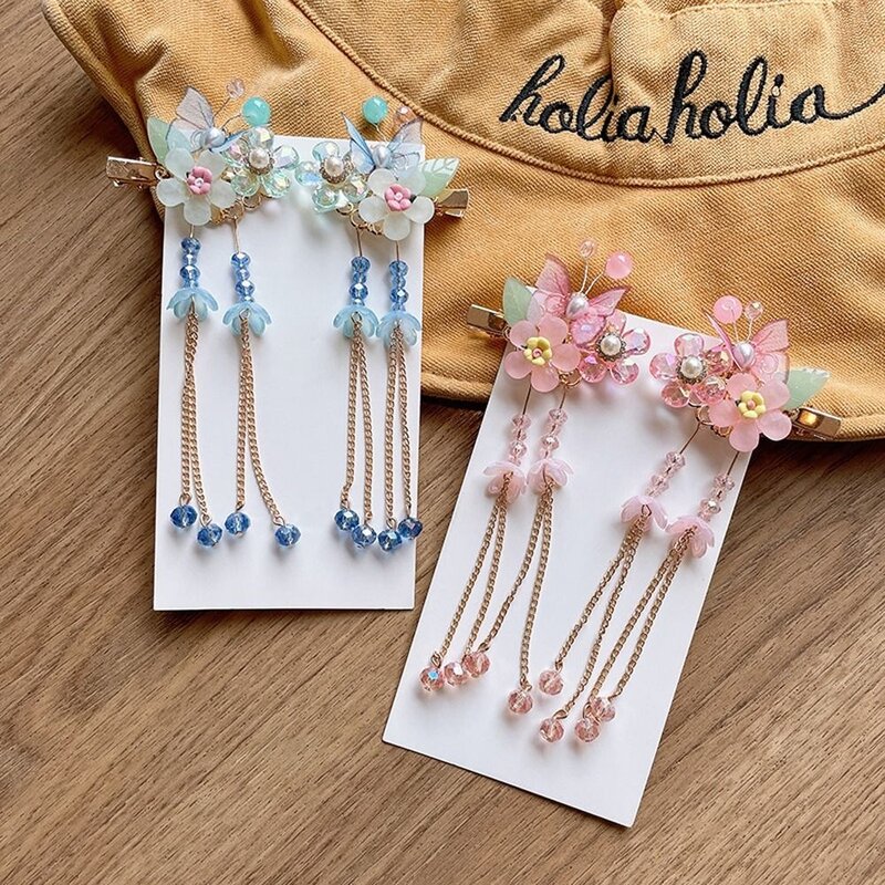 Fashion Headdress Flower Butterfly Alloy Side Clip Pearl Chinese Style Hair Clip Hair Accessory Barrettes Kids Girl Hairpin