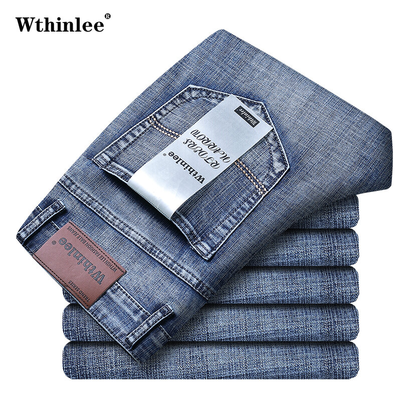 WTHINLEE-Jean en denim bleu pour homme, style classique décontracté, coupe droite, idéal pour le travail, vêtement de marque, taille 28 à 40