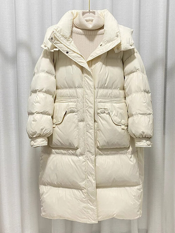 Chaqueta de plumón con capucha, abrigo largo y holgado con diseño de doble bolsillo, cálido y cómodo, novedad de invierno, 2023, 1227