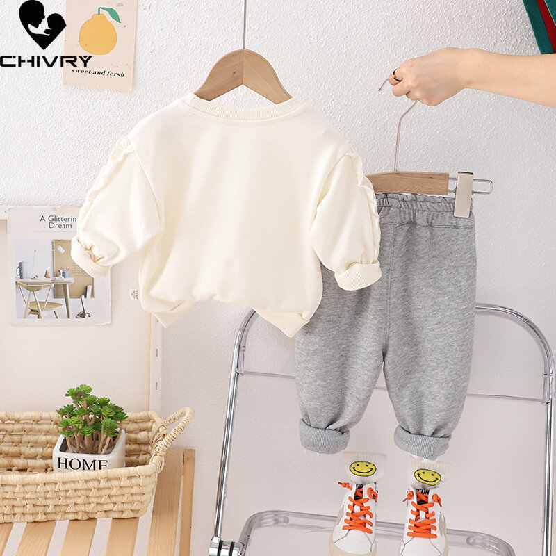 New Kids Spring Autumn Fashion Cute Cartoon Carrot Pullover Sweatshirt Tops with Sweat Pants Baby Girls Casual Clothing Sets