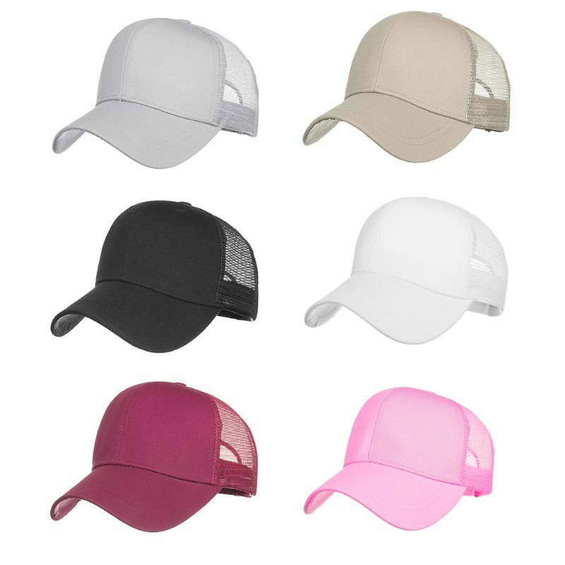 77HC Women's Ponytail Baseball Solid Color Breathable Sunshade Hat After Opening