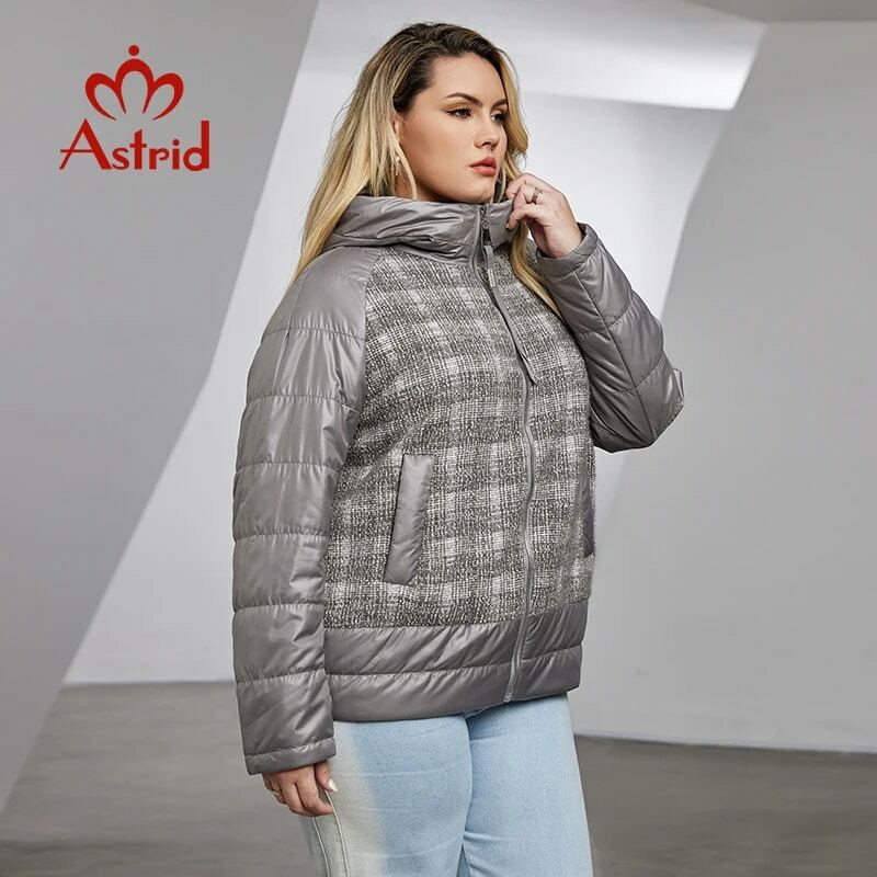 Astrid-Parkas de costura xadrez para mulheres, casaco acolchoado quente, outwear casual, plus size, alta qualidade, tendência feminina, outono