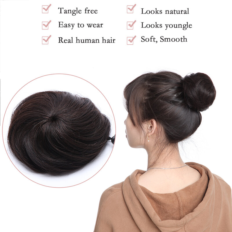 100% cabelo humano bun donut updo clip no cabelo cordão chignon rabo de cavalo extenstions scrunchies cabelo peça para mulher
