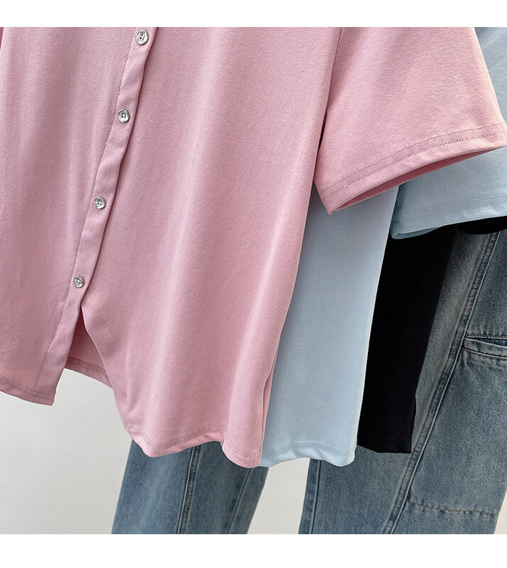 Camiseta feminina simples de manga curta com gola redonda, blusa de verão, plus size, versátil, moda levemente gorda, tiro real, novo, 2024