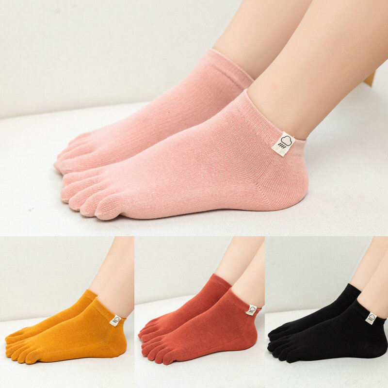 ถุงเท้าผู้หญิง5ถุงเท้าหญิงถุงเท้าสีทึบ5ถุงเท้า Toe รองเท้าแตะรองเท้าแตะเลดี้ Harajuku เหงื่อ-ดูดซับถุงเท้าผ้าฝ้าย