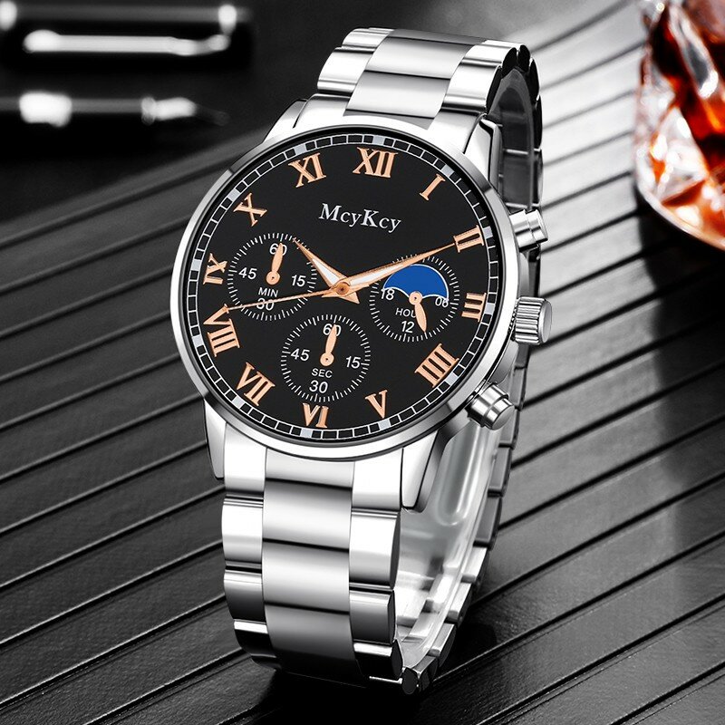 Luxury Business Men'S Watch Fashion Unique Round Dial Wristwatch For Men Stainless Steel Band Quartz Clock Watch
